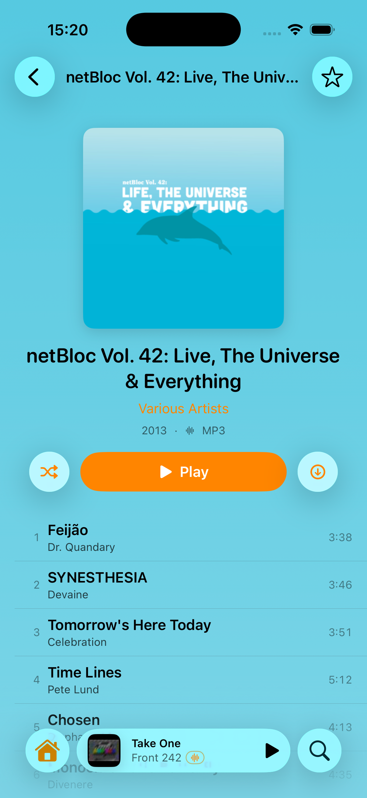 Cassette full-screen player view with cover art and dominant color gradient